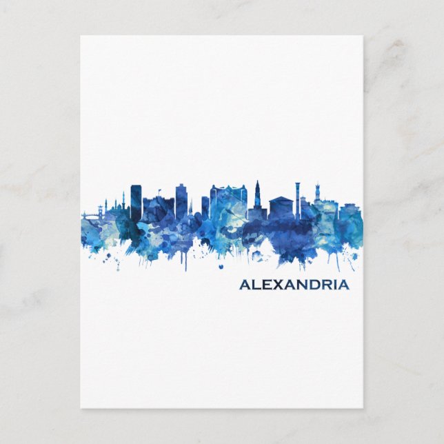 Alexandria Egypt Skyline Blue Holiday Postcard (Front)