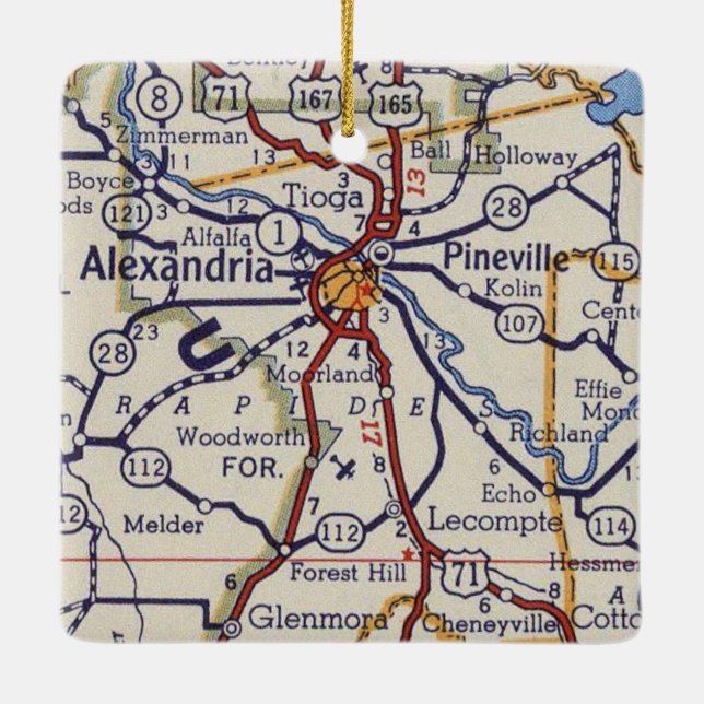 Alexandria LA Vintage Map Ceramic Ornament (Back)