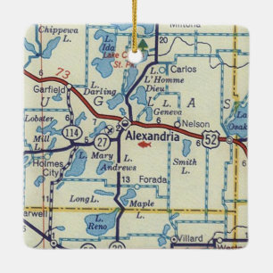 Alexandria MN Vintage Map Ceramic Ornament