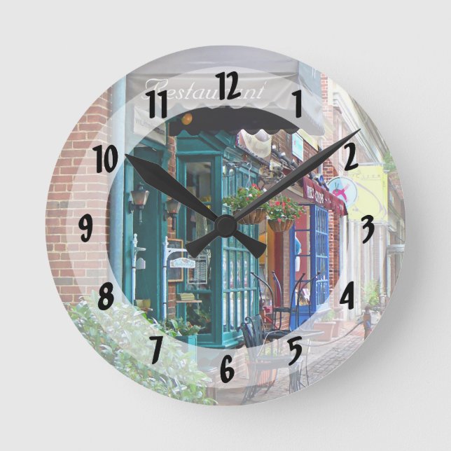 Alexandria VA - Restaurant With Brown Awning Round Clock (Front)
