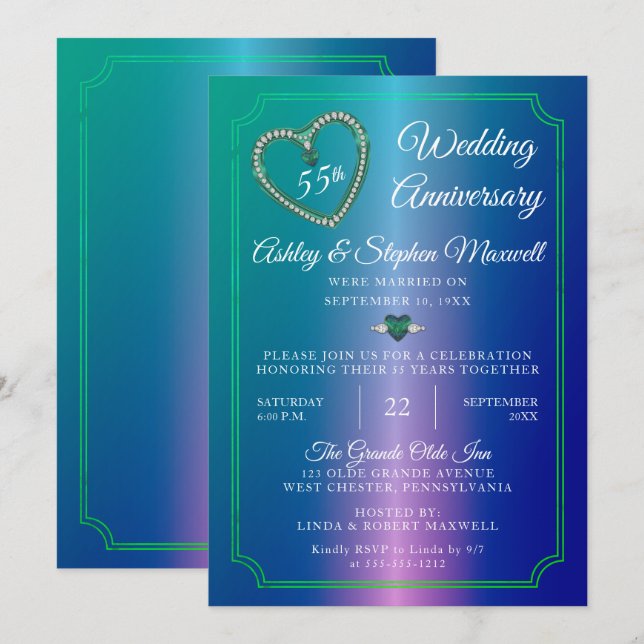 Alexandrite Diamond 55th Wedding Anniversary Party Invitation (Front/Back)