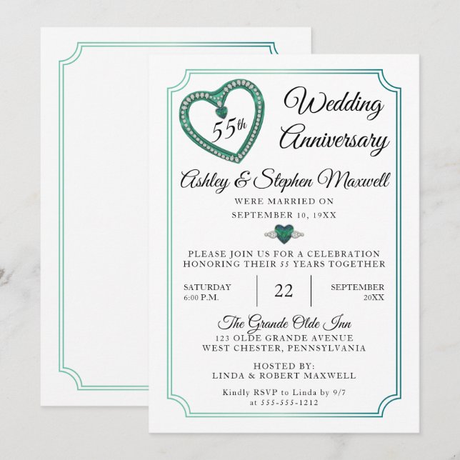 Alexandrite Diamond 55th Wedding Anniversary Party Invitation (Front/Back)