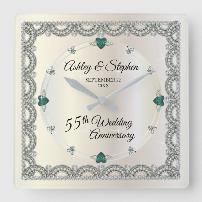 Alexandrite | Diamonds 55th Wedding Anniversary  Square Wall Clock (Front)