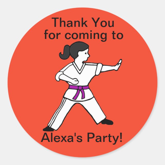 Alexa's Martial Arts Party Thank You stickers (Front)