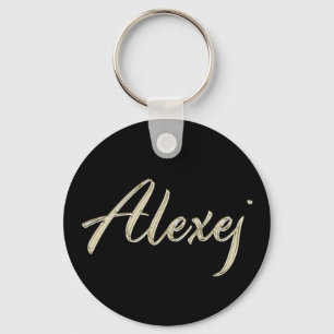 Alexej Name whitegold Button Schlüsselanhänger Key Ring
