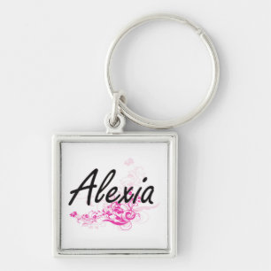 Alexia Artistic Name Design with Flowers Key Ring