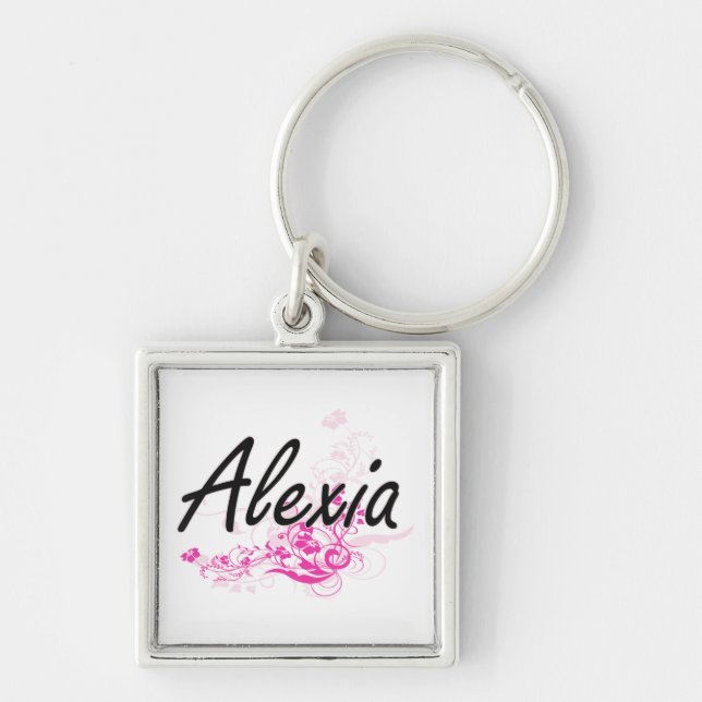Alexia Artistic Name Design with Flowers Key Ring (Front)