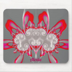 ALEXIA ~ FLUORO PINK RED GRAY WHITE ~ Fractal Mouse Mat