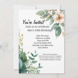 Alex's Floral 10th Birthday Invitation