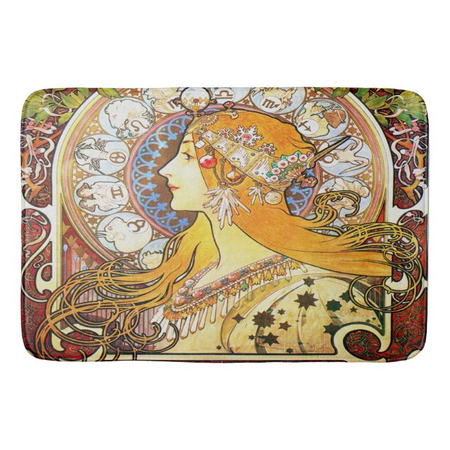 Alfons Mucha 1896 Zodiac Bath Mat (Front)