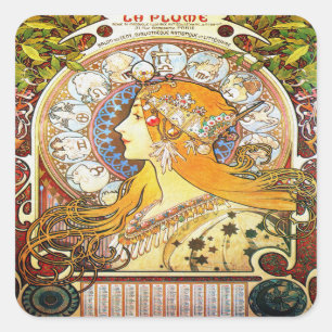 Alfons Mucha 1896 Zodiac Square Sticker