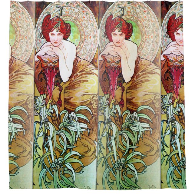 Alfons Mucha 1900 The Precious Stones Emerald Shower Curtain (Front)
