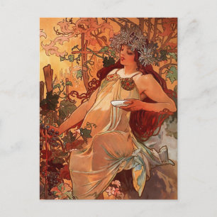 Alfons Mucha Art Nouveau Autumn Painting Postcard