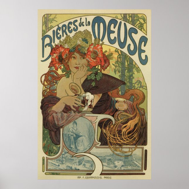 Alfons Mucha art nouveau beer ad Poster (Front)