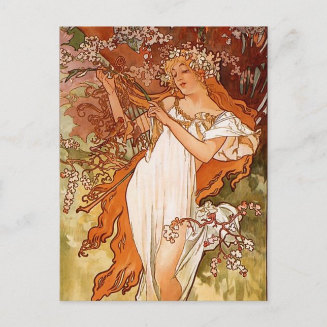 Alfons Mucha Art Nouveau Spring Painting Postcard (Front)