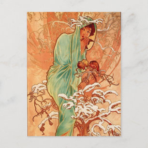 Alfons Mucha Art Nouveau Winter Painting Postcard
