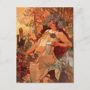 Alfons Mucha -  Four Season - THE AUTUMN Postcard