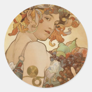 Alfons Mucha - Fruit Classic Round Sticker