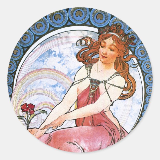 Alfons Mucha: Muse of Painting Classic Round Sticker (Front)