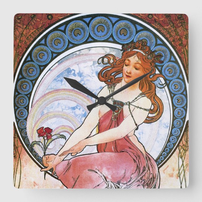 Alfons Mucha: Muse of Painting Square Wall Clock (Front)