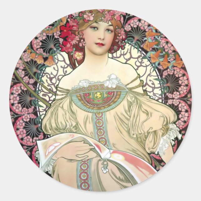 Alfons Mucha Reverie 1897 Classic Round Sticker (Front)