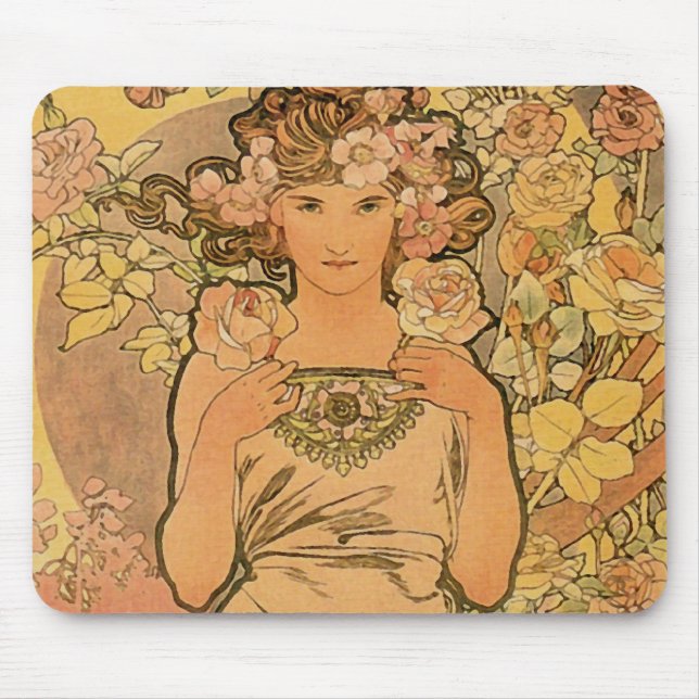 Alfons Mucha ~ The rose Mouse Mat (Front)