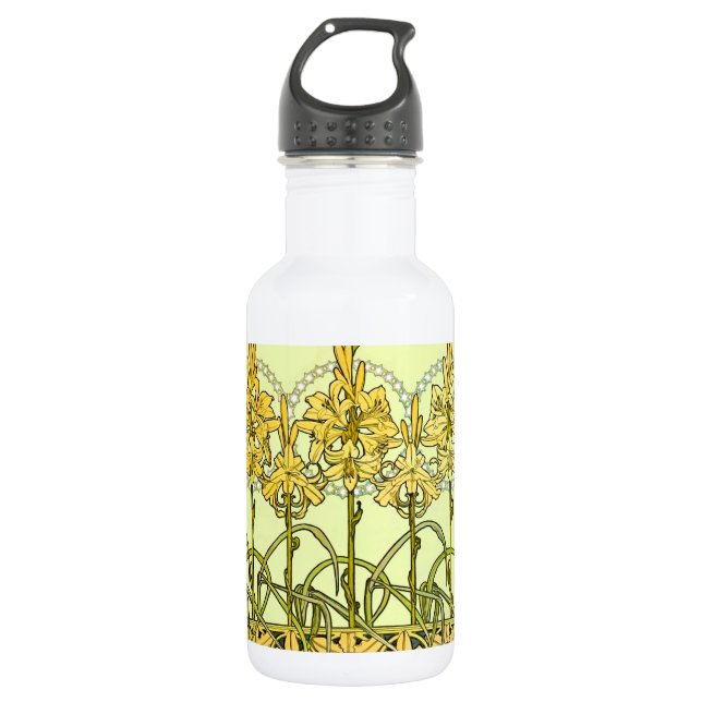 Alfonse Mucha Art Nouveau Lily Floral Pattern 532 Ml Water Bottle (Front)