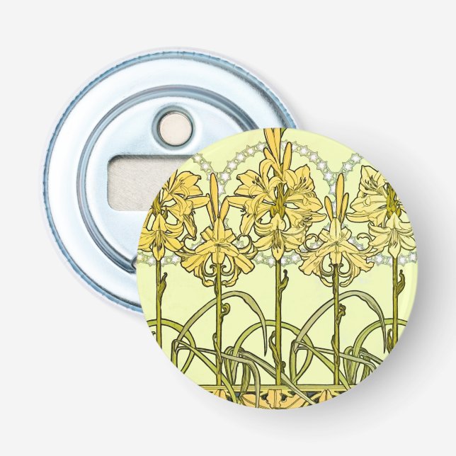 Alfonse Mucha Art Nouveau Lily Floral Pattern Bottle Opener (Front)