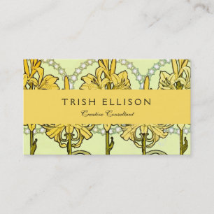 Alfonse Mucha Art Nouveau Lily Floral Pattern Business Card