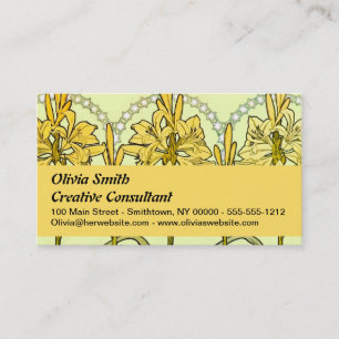Alfonse Mucha Art Nouveau Lily Floral Pattern Business Card