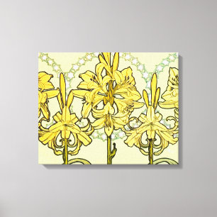 Alfonse Mucha Art Nouveau Lily Floral Pattern Canvas Print