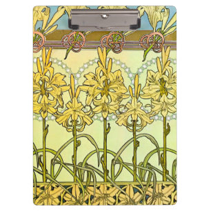 Alfonse Mucha Art Nouveau Lily Floral Pattern Clipboard