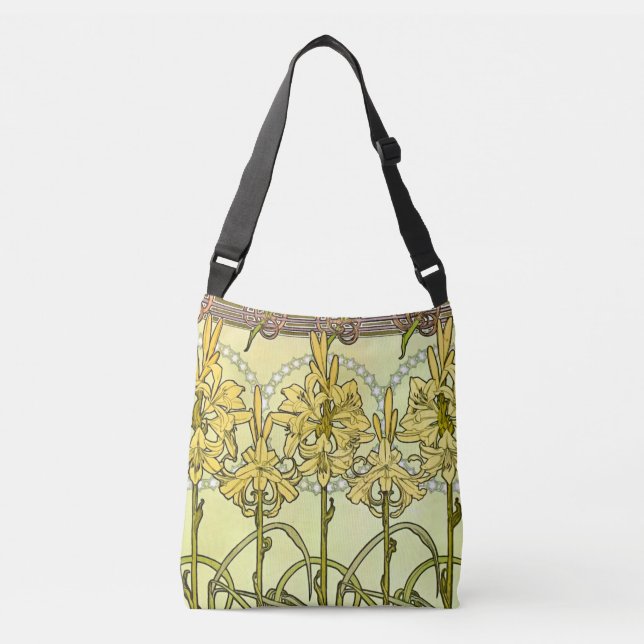 Alfonse Mucha Art Nouveau Lily Floral Pattern Crossbody Bag (Front)