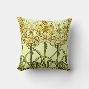 Alfonse Mucha Art Nouveau Lily Floral Pattern Cushion