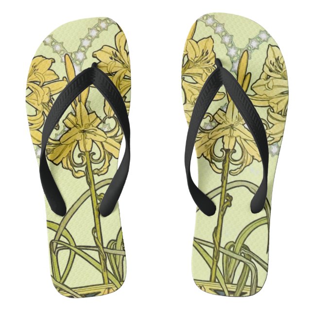 Alfonse Mucha Art Nouveau Lily Floral Pattern Flip Flops (Footbed)