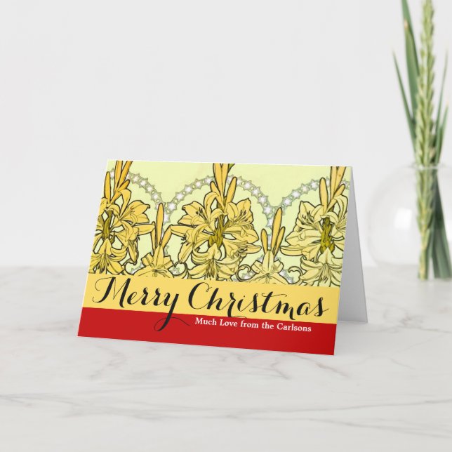 Alfonse Mucha Art Nouveau Lily Floral Pattern Holiday Card (Front)