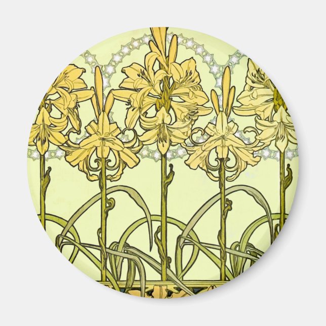 Alfonse Mucha Art Nouveau Lily Floral Pattern Magnet (Front)