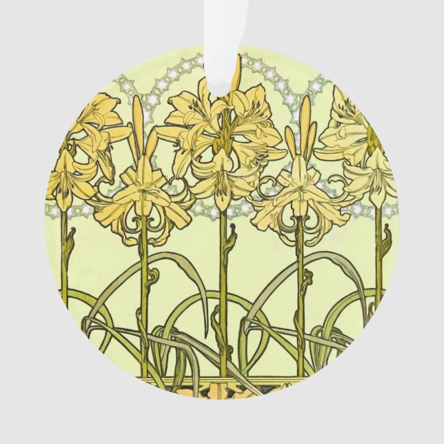 Alfonse Mucha Art Nouveau Lily Floral Pattern Ornament (Front)