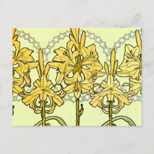 Alfonse Mucha Art Nouveau Lily Floral Pattern Postcard