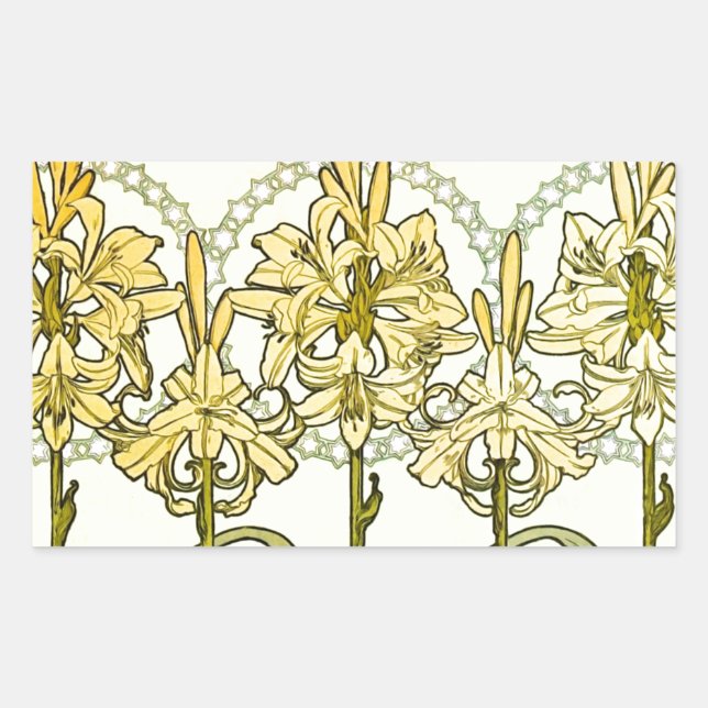 Alfonse Mucha Art Nouveau Lily Floral Pattern Rectangular Sticker (Front)