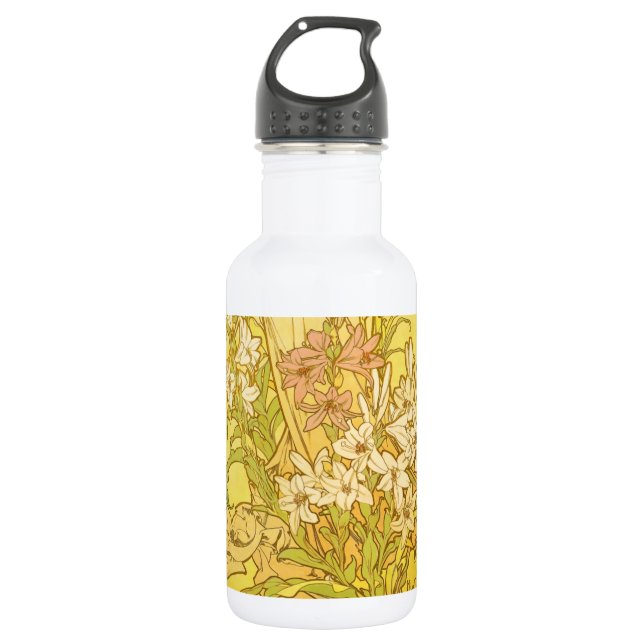 Alfonse Mucha Art Nouveau lily flowers 532 Ml Water Bottle (Front)