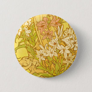 Alfonse Mucha Art Nouveau lily flowers 6 Cm Round Badge