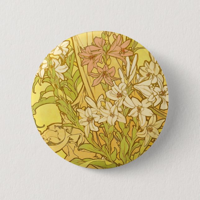 Alfonse Mucha Art Nouveau lily flowers 6 Cm Round Badge (Front)
