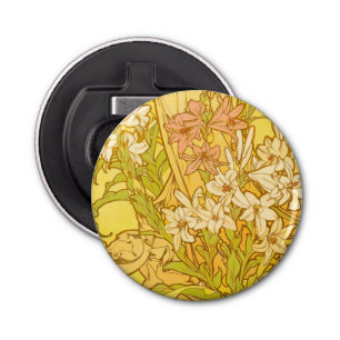 Alfonse Mucha Art Nouveau lily flowers Bottle Opener