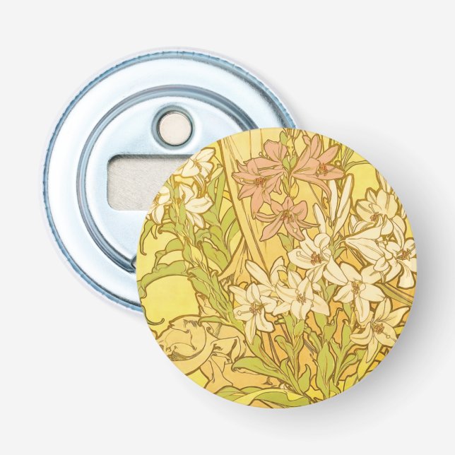 Alfonse Mucha Art Nouveau lily flowers Bottle Opener (Front)