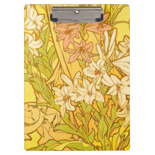 Alfonse Mucha Art Nouveau lily flowers Clipboard