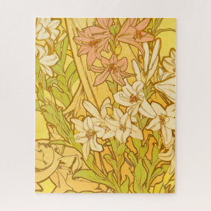 Alfonse Mucha Art Nouveau lily flowers Jigsaw Puzzle