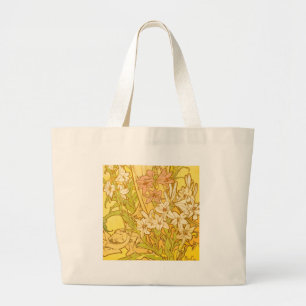 Alfonse Mucha Art Nouveau lily flowers Large Tote Bag