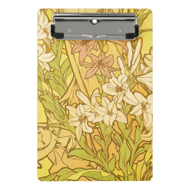 Alfonse Mucha Art Nouveau lily flowers Mini Clipboard (Front)