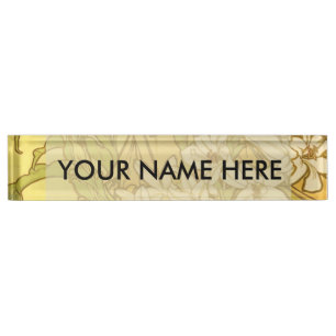 Alfonse Mucha Art Nouveau lily flowers Nameplate
